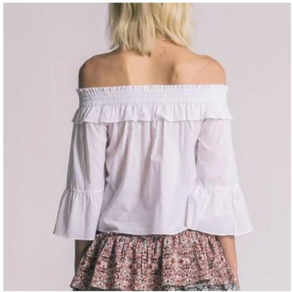 MISA Off Shoulder Crop Top Womens S White Cotton Boho Bell Sleeve Festival - Picture 5 of 8